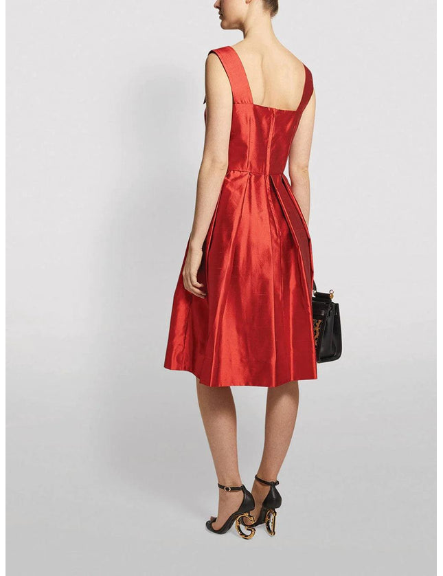 Dolce & Gabbana Red A-line Pleated Satin Silk Dress - Ellie Belle