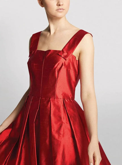 Dolce & Gabbana Red A-line Pleated Satin Silk Dress - Ellie Belle