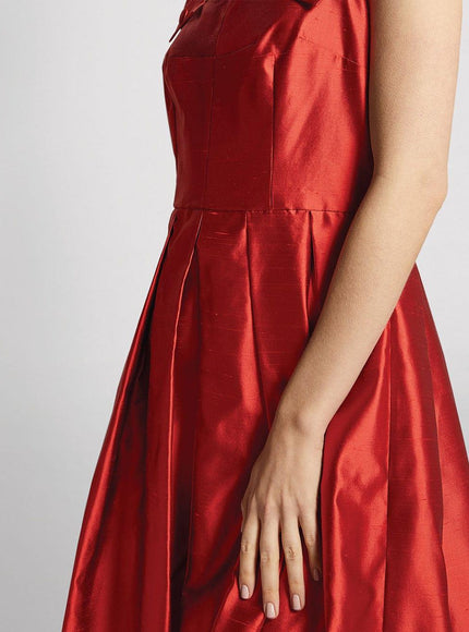 Dolce & Gabbana Red A-line Pleated Satin Silk Dress - Ellie Belle