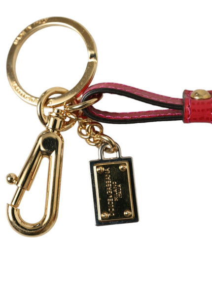 Dolce & Gabbana Red Calf Leather Gold Metal Logo Plaque Keyring Keychain - Ellie Belle