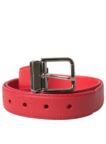 Dolce & Gabbana Red Calf Leather Silver Metal Buckle Belt - Ellie Belle