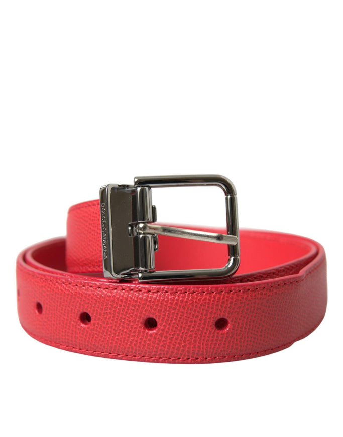 Dolce & Gabbana Red Calf Leather Silver Metal Buckle Belt - Ellie Belle