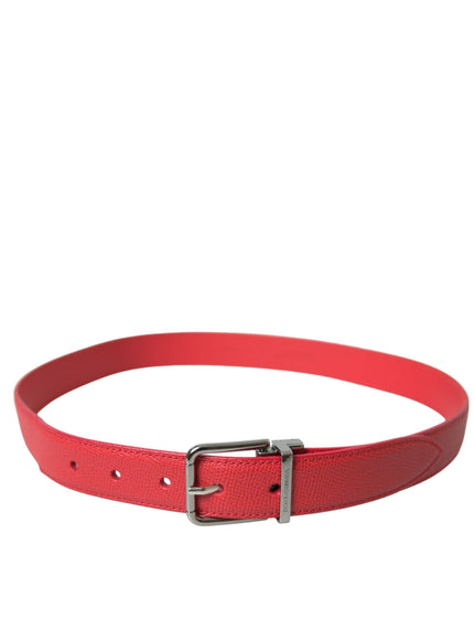 Dolce & Gabbana Red Calf Leather Silver Metal Buckle Belt - Ellie Belle