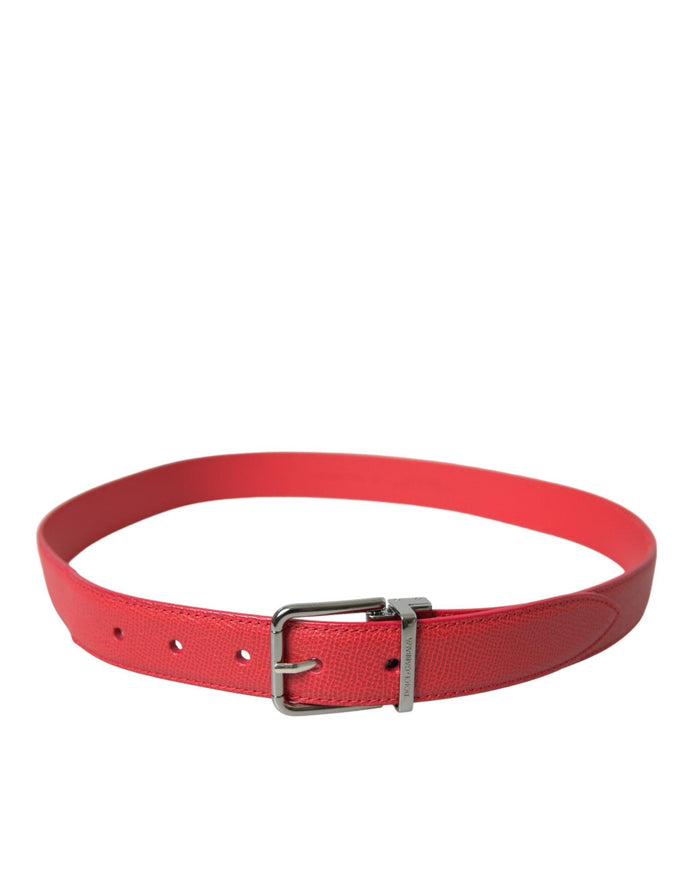 Dolce & Gabbana Red Calf Leather Silver Metal Buckle Belt - Ellie Belle