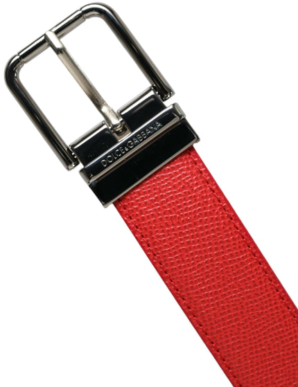 Dolce & Gabbana Red Calf Leather Silver Metal Buckle Belt - Ellie Belle