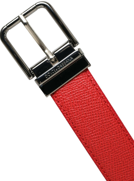 Dolce & Gabbana Red Calf Leather Silver Metal Buckle Belt - Ellie Belle