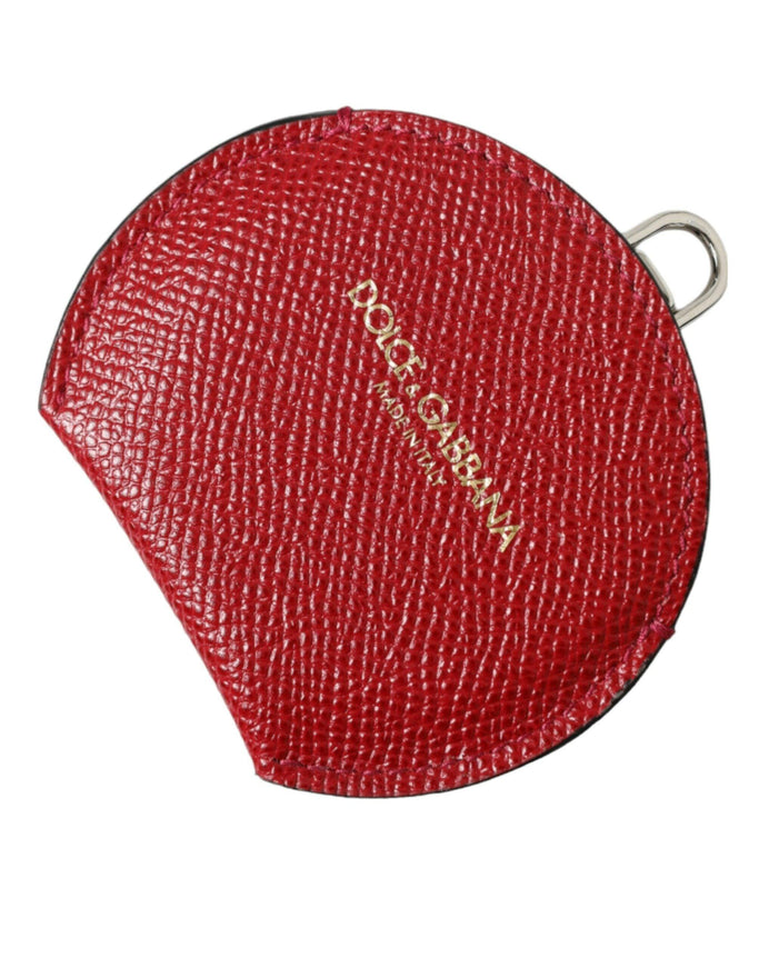 Dolce & Gabbana Red Calfskin Leather Round Logo Hand Mirror Holder - Ellie Belle