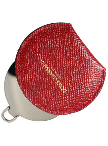 Dolce & Gabbana Red Calfskin Leather Round Logo Hand Mirror Holder - Ellie Belle