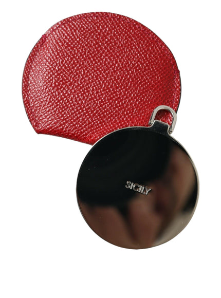 Dolce & Gabbana Red Calfskin Leather Round Logo Hand Mirror Holder - Ellie Belle