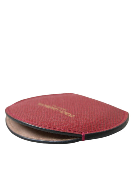 Dolce & Gabbana Red Calfskin Leather Round Logo Hand Mirror Holder - Ellie Belle