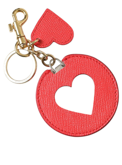 Dolce & Gabbana Red Heart Calf Leather Gold Tone Brass Keyring Keychain - Ellie Belle