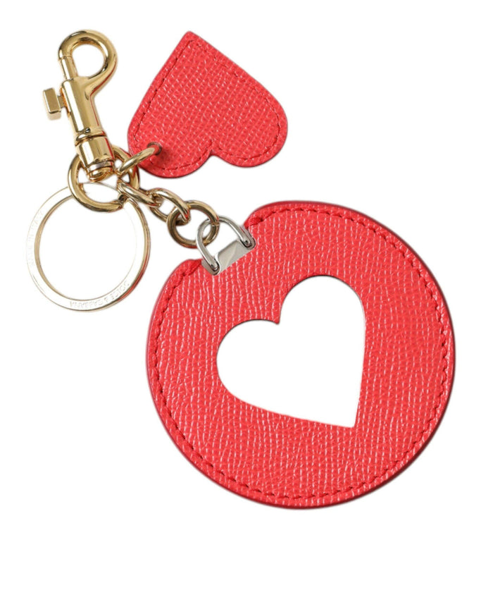 Dolce & Gabbana Red Heart Calf Leather Gold Tone Brass Keyring Keychain - Ellie Belle