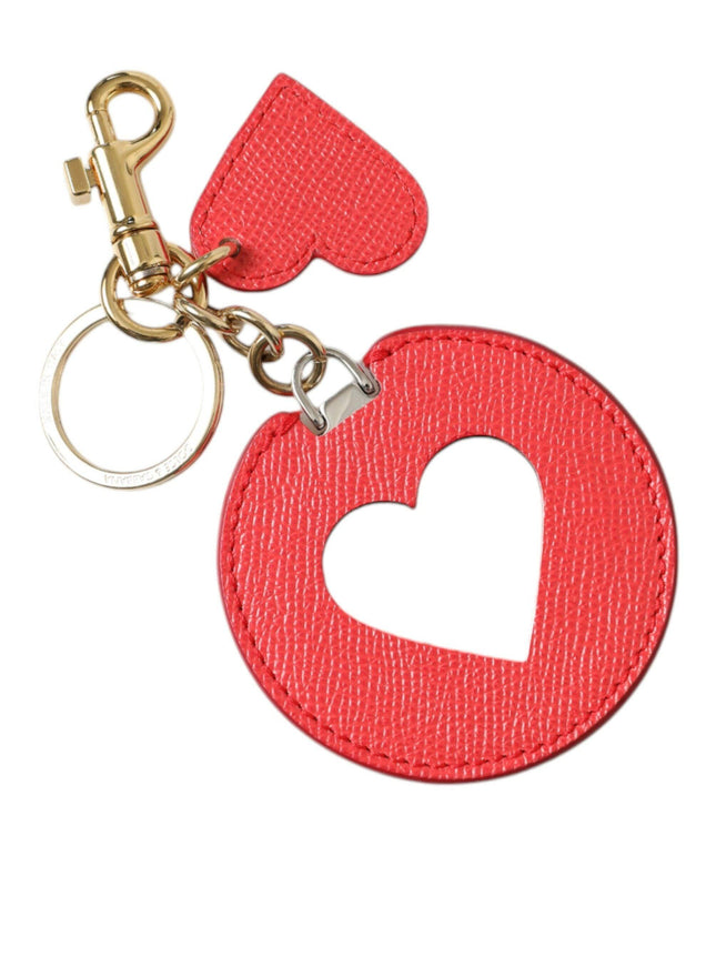 Dolce & Gabbana Red Heart Calf Leather Gold Tone Brass Keyring Keychain - Ellie Belle
