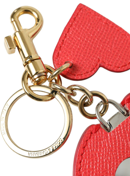 Dolce & Gabbana Red Heart Calf Leather Gold Tone Brass Keyring Keychain - Ellie Belle