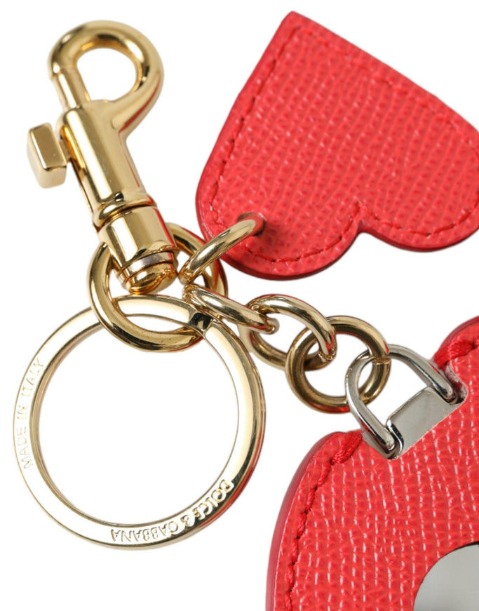 Dolce & Gabbana Red Heart Calf Leather Gold Tone Brass Keyring Keychain - Ellie Belle