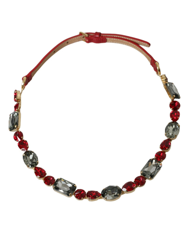 Dolce & Gabbana Red Leather Crystal Chain Waist Belt - Ellie Belle