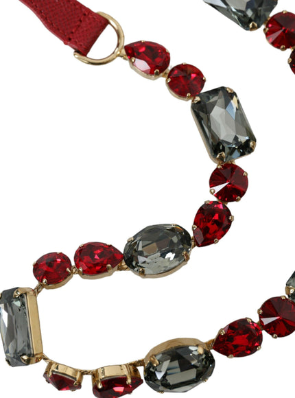 Dolce & Gabbana Red Leather Crystal Chain Waist Belt - Ellie Belle