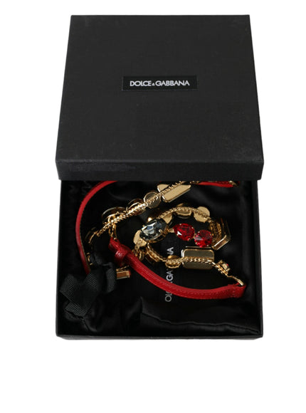 Dolce & Gabbana Red Leather Crystal Chain Waist Belt - Ellie Belle