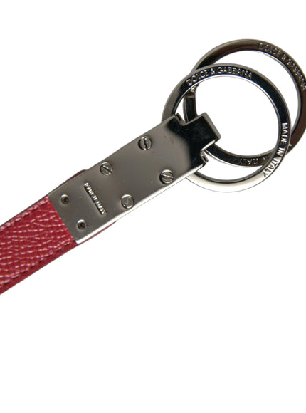 Dolce & Gabbana Red Leather Logo Plaque Silver Brass Keyring Keychain - Ellie Belle