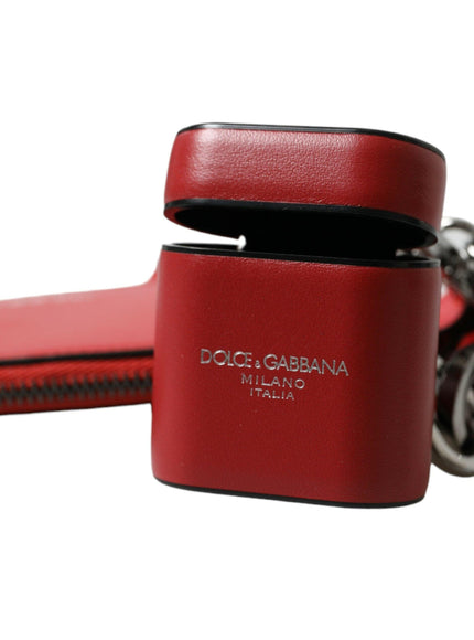 Dolce & Gabbana Red Leather Silver Metal Logo Strap Pouch Airpods Case - Ellie Belle