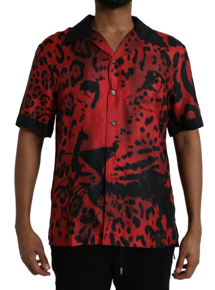 Dolce & Gabbana Red Leopard Print Silk Button Down Shirt - Ellie Belle