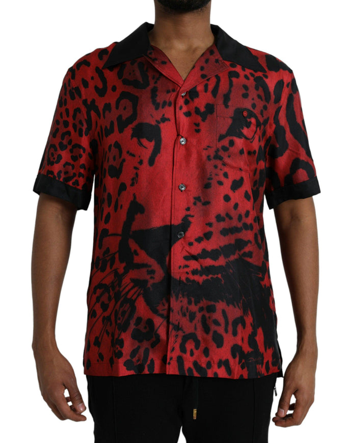 Dolce & Gabbana Red Leopard Print Silk Button Down Shirt - Ellie Belle