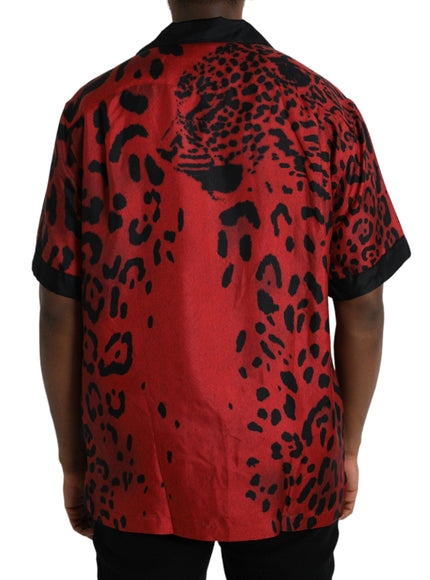 Dolce & Gabbana Red Leopard Print Silk Button Down Shirt - Ellie Belle