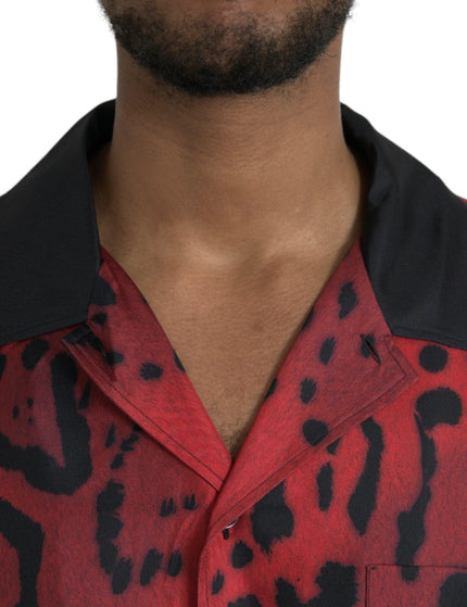 Dolce & Gabbana Red Leopard Print Silk Button Down Shirt - Ellie Belle