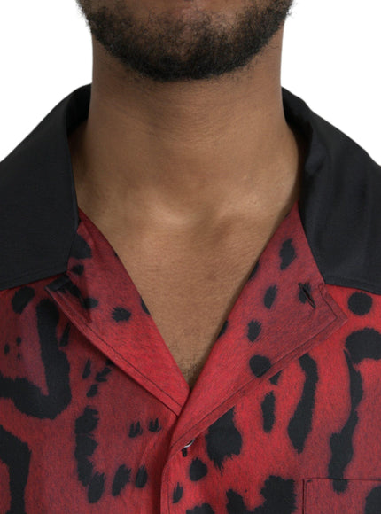 Dolce & Gabbana Red Leopard Print Silk Button Down Shirt - Ellie Belle