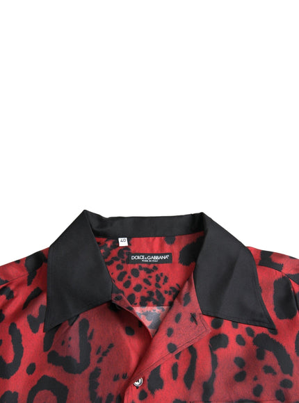 Dolce & Gabbana Red Leopard Print Silk Button Down Shirt - Ellie Belle