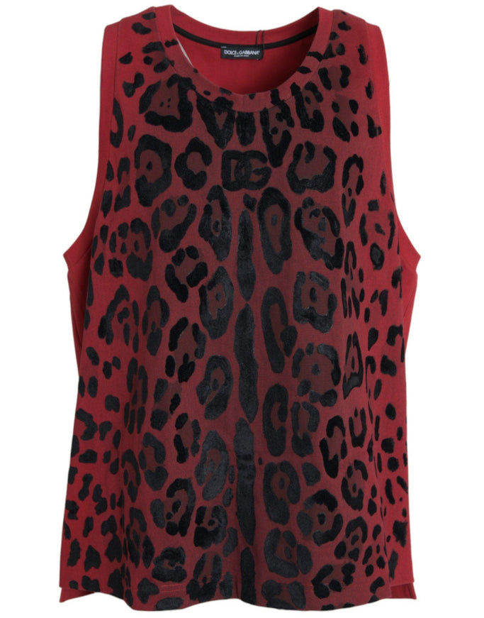 Dolce & Gabbana Red Leopard Print Sleeveless Tank T-shirt - Ellie Belle