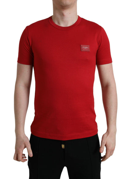 Dolce & Gabbana Red Logo Plaque ShortSleeve Crewneck T-shirt - Ellie Belle