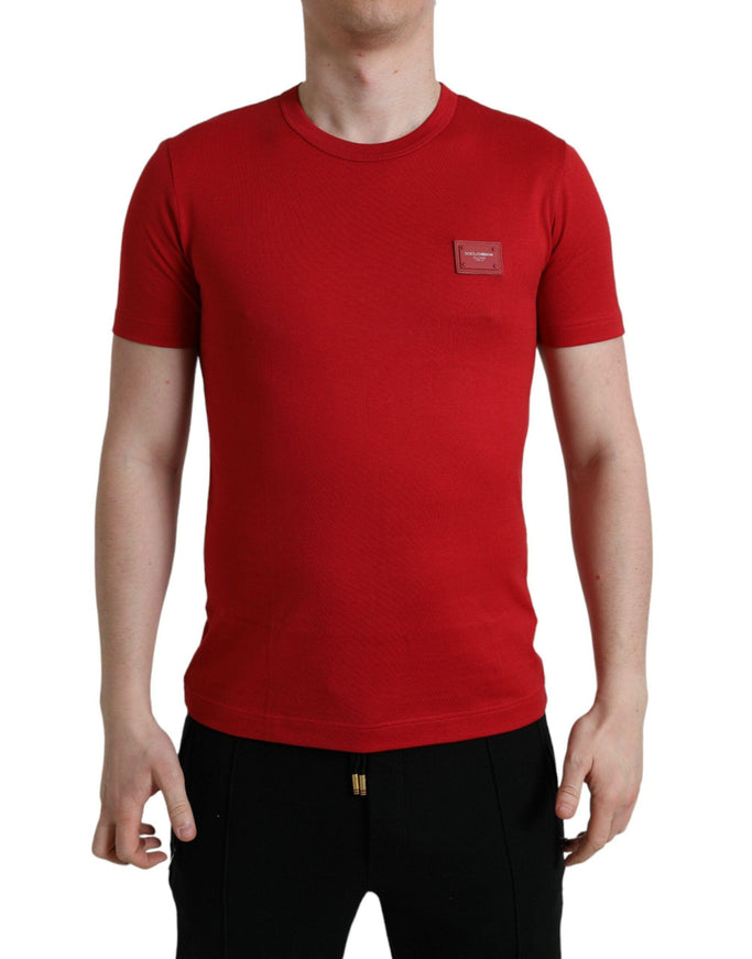 Dolce & Gabbana Red Logo Plaque ShortSleeve Crewneck T-shirt - Ellie Belle