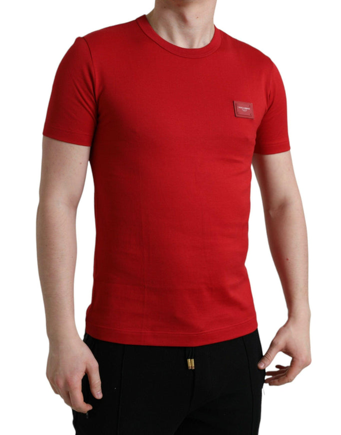 Dolce & Gabbana Red Logo Plaque ShortSleeve Crewneck T-shirt - Ellie Belle