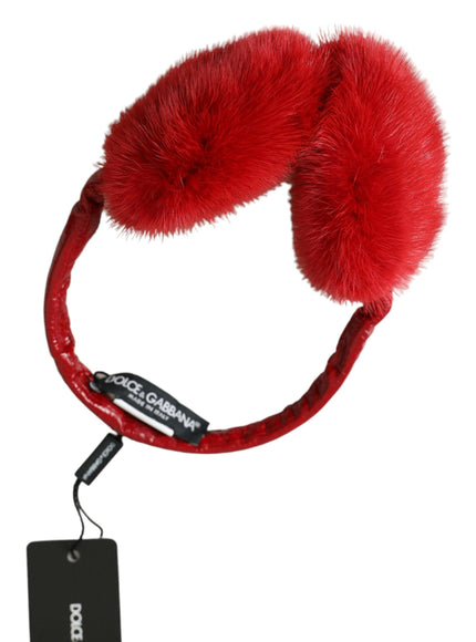 Dolce & Gabbana Red Mink Fur Winter Warmer Headband Ear Muffs - Ellie Belle