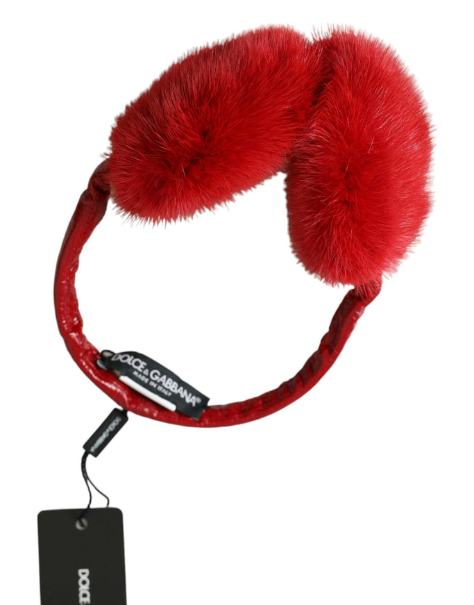 Dolce & Gabbana Red Mink Fur Winter Warmer Headband Ear Muffs - Ellie Belle