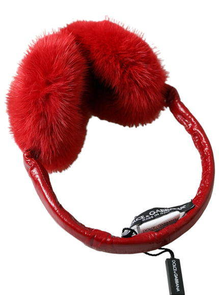 Dolce & Gabbana Red Mink Fur Winter Warmer Headband Ear Muffs - Ellie Belle