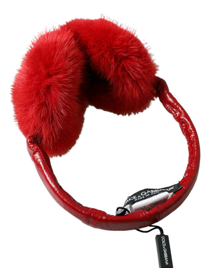 Dolce & Gabbana Red Mink Fur Winter Warmer Headband Ear Muffs - Ellie Belle