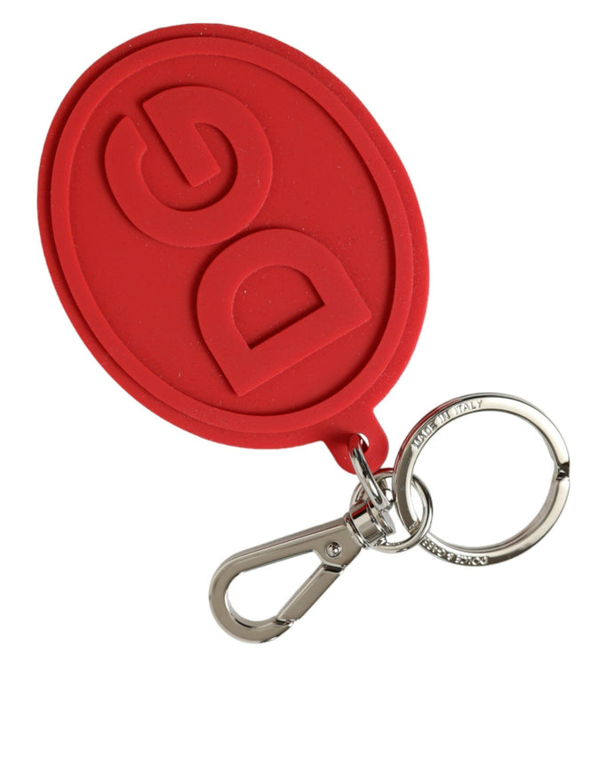 Dolce & Gabbana Red Rubber DG Logo Silver Brass Metal Keyring Keychain - Ellie Belle