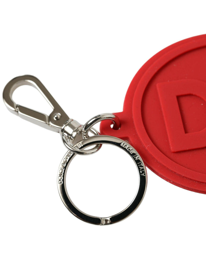 Dolce & Gabbana Red Rubber DG Logo Silver Brass Metal Keyring Keychain - Ellie Belle