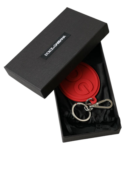 Dolce & Gabbana Red Rubber DG Logo Silver Brass Metal Keyring Keychain - Ellie Belle