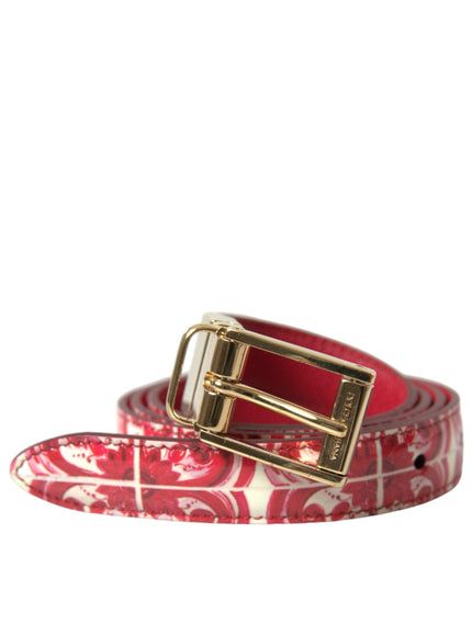 Dolce & Gabbana Red Sicily Leather Gold Metal Buckle Belt - Ellie Belle