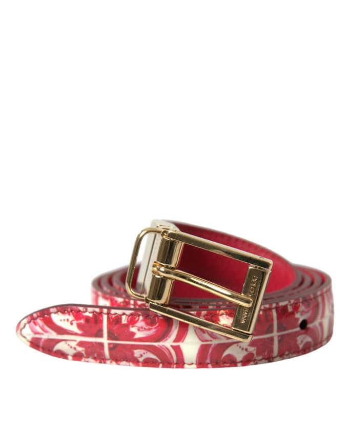 Dolce & Gabbana Red Sicily Leather Gold Metal Buckle Belt - Ellie Belle