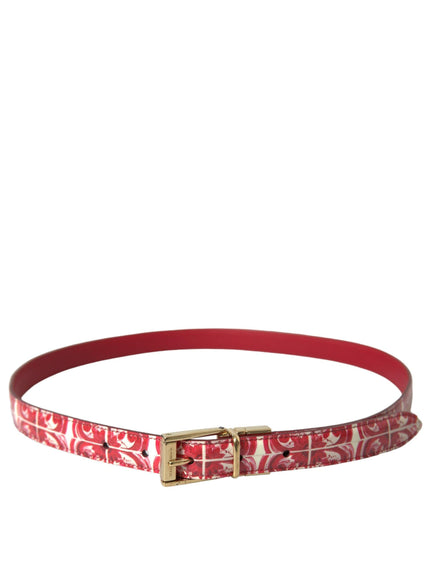 Dolce & Gabbana Red Sicily Leather Gold Metal Buckle Belt - Ellie Belle