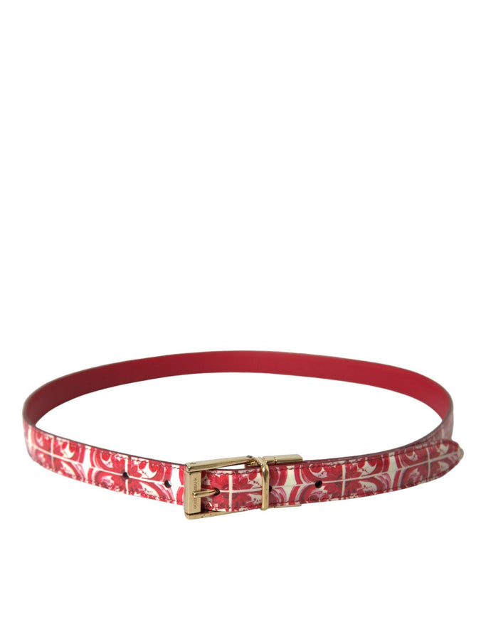 Dolce & Gabbana Red Sicily Leather Gold Metal Buckle Belt - Ellie Belle