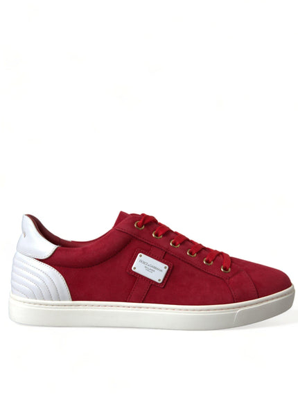 Dolce & Gabbana Red Suede Leather Low Top Sneakers Shoes - Ellie Belle