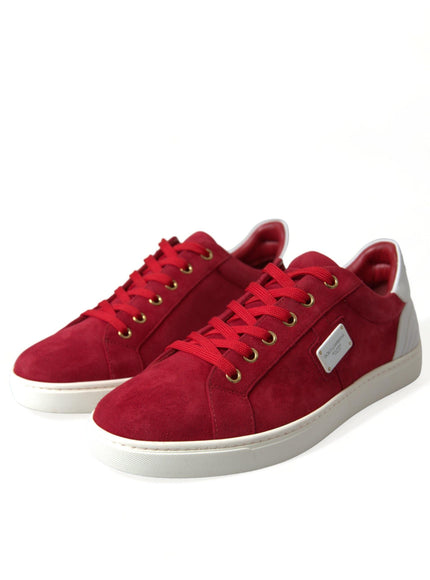 Dolce & Gabbana Red Suede Leather Low Top Sneakers Shoes - Ellie Belle