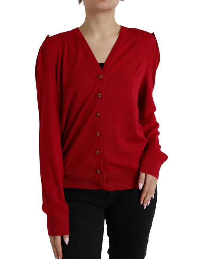 Dolce & Gabbana Red V-Neck Wool Cardigan - Ellie Belle