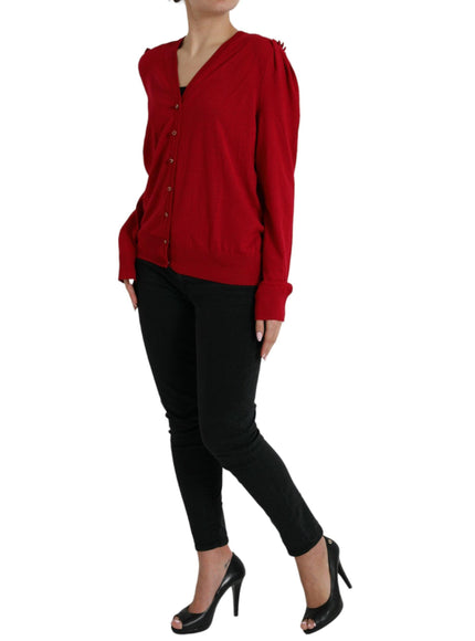 Dolce & Gabbana Red V-Neck Wool Cardigan - Ellie Belle