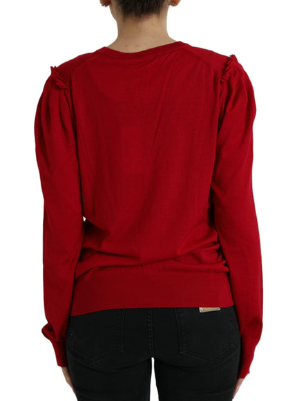 Dolce & Gabbana Red V-Neck Wool Cardigan - Ellie Belle